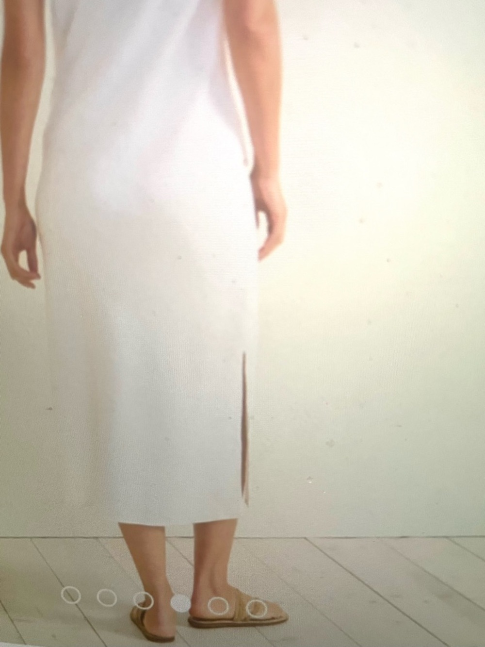 Simple White Slip Midi Summer Dress European Flax Linen Sleeveless Side Slits 6 - Picture 4 of 4
